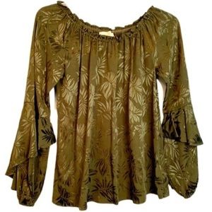 Michael Kors Ruffled Yop Hunter Green stretch collar ballon sleeves Medium